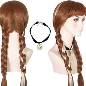 Morvally Adult Princess Anna Disney Frozen Braided Wig and Necklace (Like New)